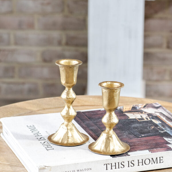 Gold Diamond Candle Holders S/2