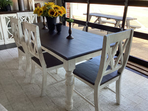 7FT White Table w/4 Chairs & Bench