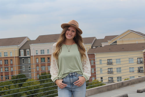 Sage Top with Lace Sleeve