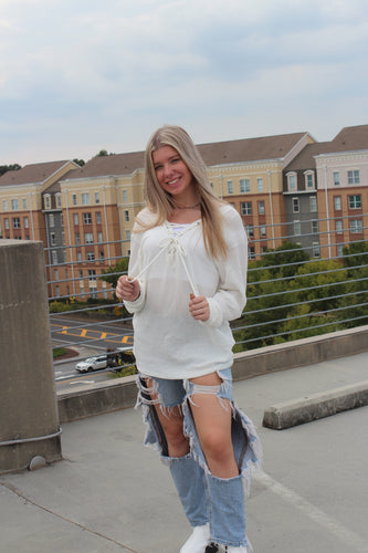 White Waffle Knit Pullover