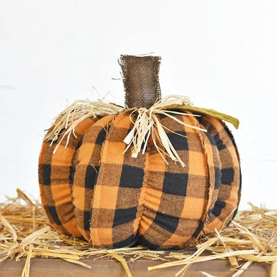 9” Orange Plaid Pumpkin