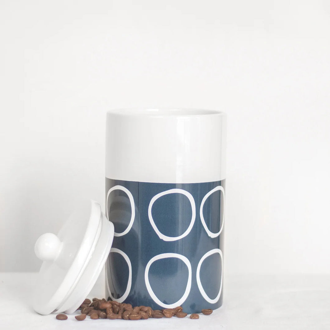 White Blue Circle Canister
