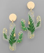 Cactus Pressed Flower Earrings