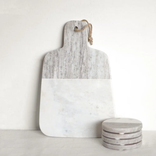 White/Beige Chopping Board & Coaster Set